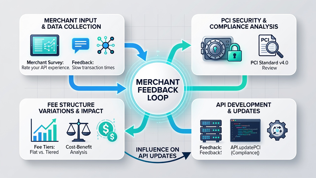 Flowchart illustrating feedback loop stages from merchant queries to API code changes under PCI requirements